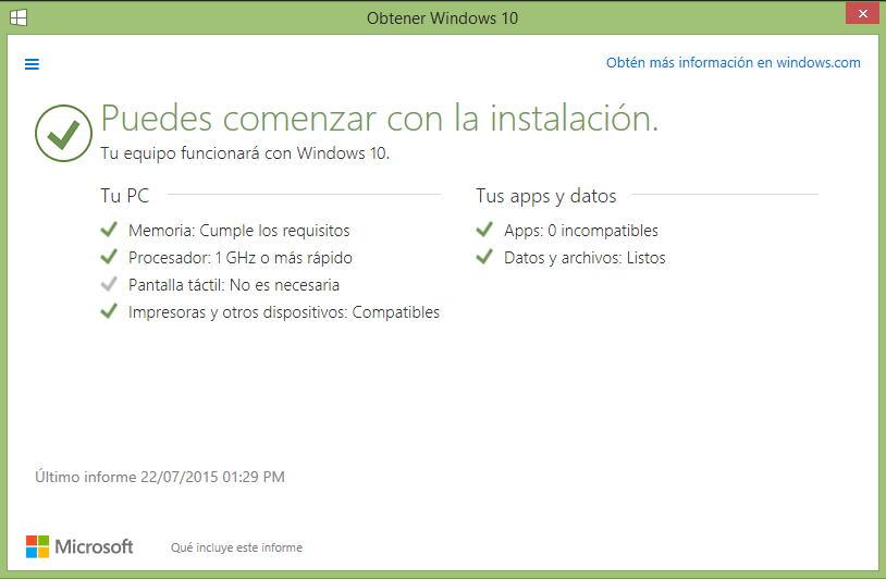 actualizar a windows 10 compatible