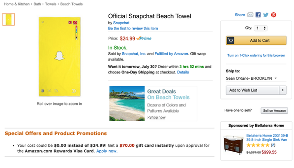 snapchat vende toalla playa amazon