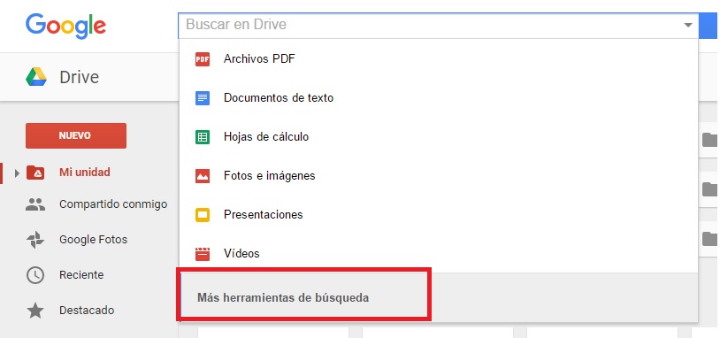 Google Drive filtrado avanzado busqueda