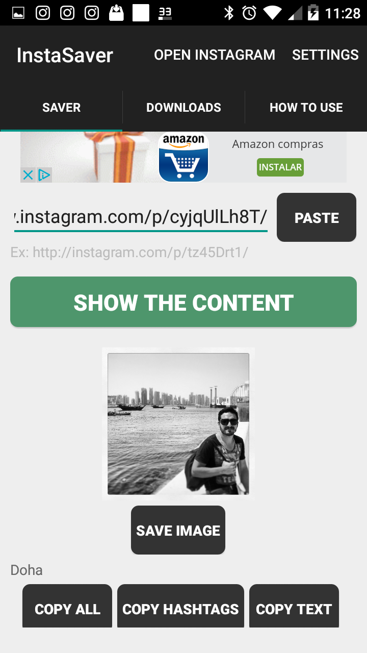 descargar fotos de instagram - pegar URL en instasaver
